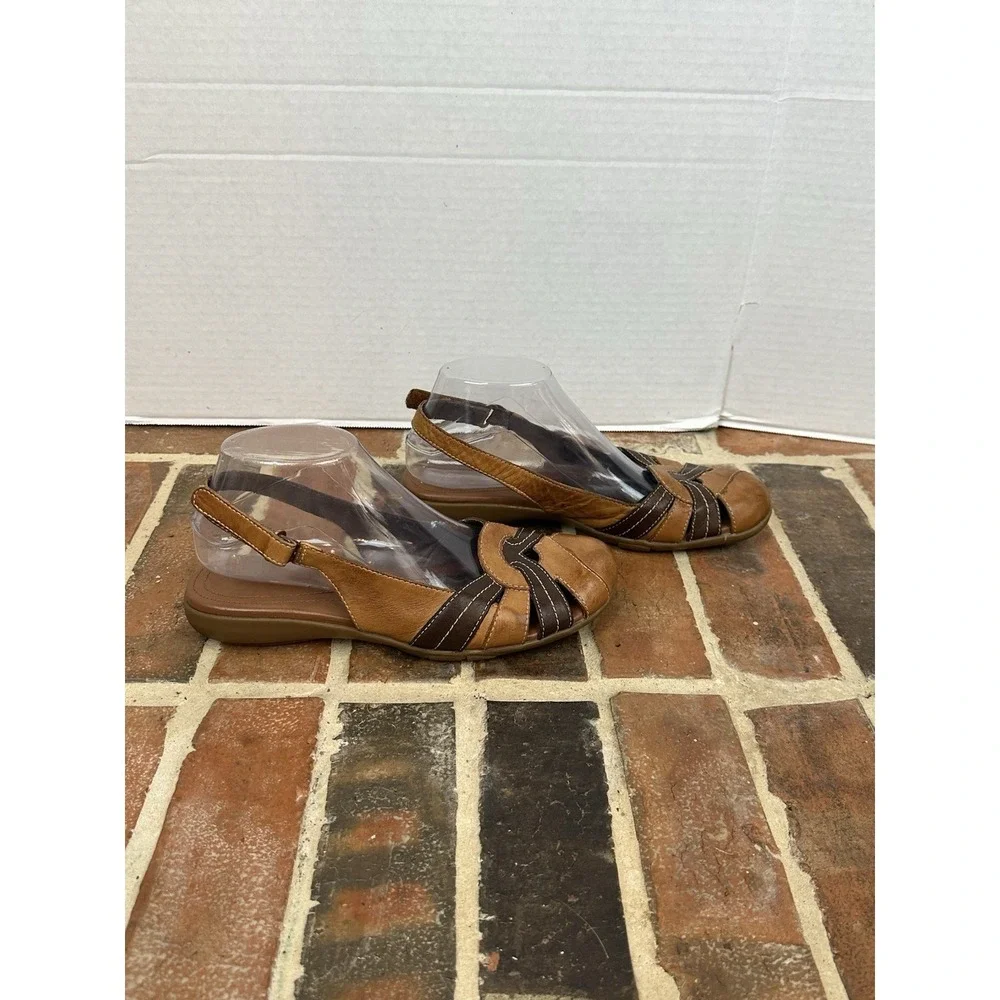 Natural Soul by Naturalizer Leather Two-tone‎ Brown Slingback Sandals Women's 9